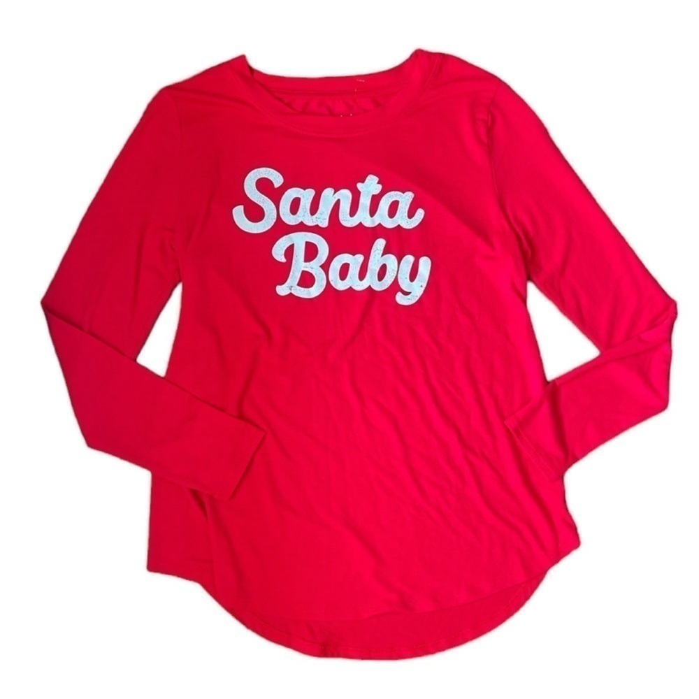 Isabel maternity red long sleeve SANTA BABY shirt size small